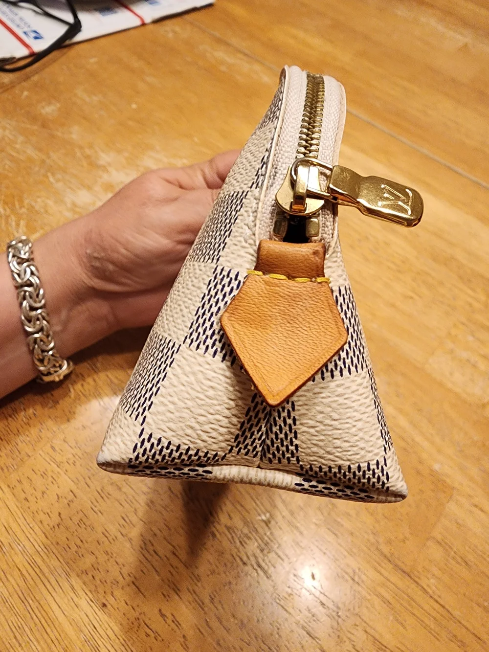Louis Vuitton Damier Azur Small Zip Cosmetic Pouch in Cream & Light Blue